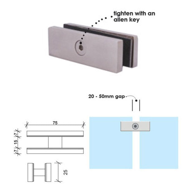 180 degree Glass to Glass Connector (Short) - Mirror
