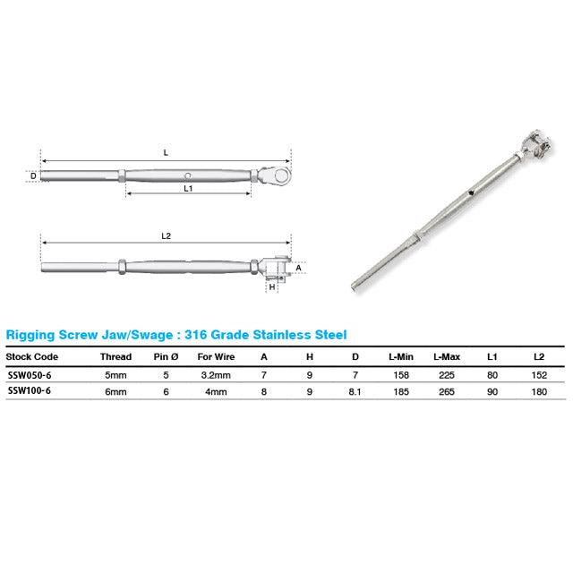 Long Fork Bottle Screw - 3.2mm Wire (Hydraulic Swager)