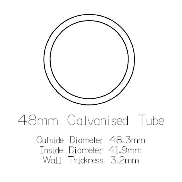 48mm Round Galvanised Pipe - 1 metre Length