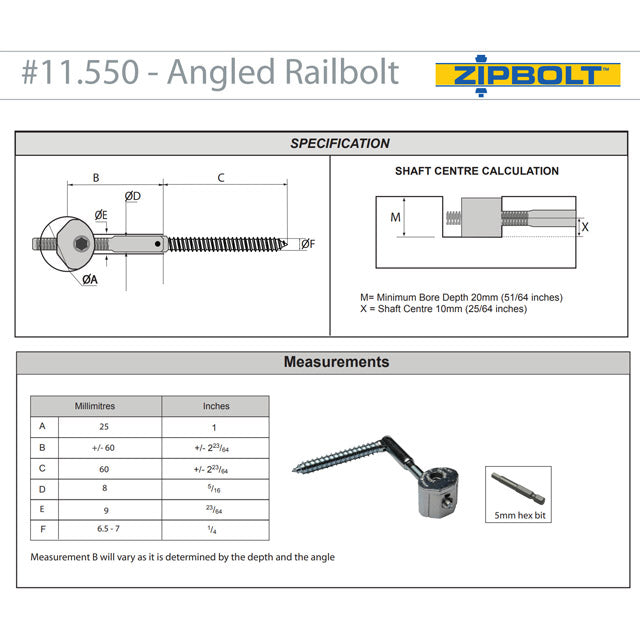 Zipbolt UT 11.550 Angled Railbolt