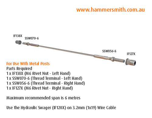 Thread M6 Terminal (Left Hand) - 3.2mm Wire (Hydraulic Swager)