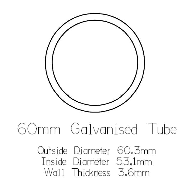 60mm Round Galvanised Pipe - 1 metre Length