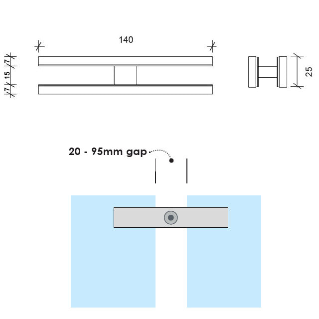 180 degree Glass to Glass Connector (Long) - Mirror