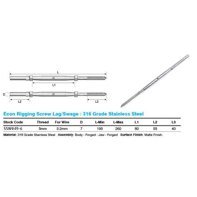 Lag Bottle Screw - 3.2mm Wire (Hydraulic Swager)