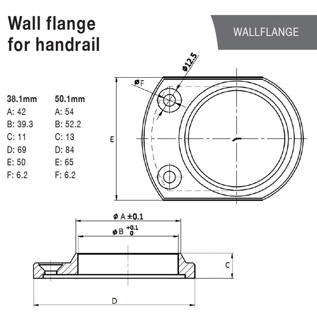 Handrail Wall Flange for 38.1 Round Mirror Tube