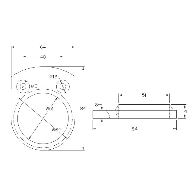 Handrail Wall Flange for 50.8 Round Mirror Tube