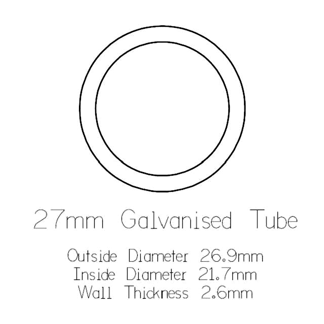 27mm Round Galvanised Pipe - 3 metre Length